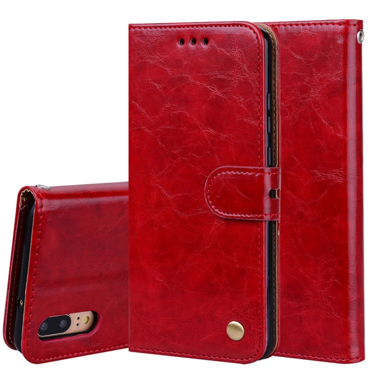 For Huawei P20 Business Style Oil Wax Texture Horizontal Flip Leather Case with Holder & Card Slots & Wallet, For Huawei P20