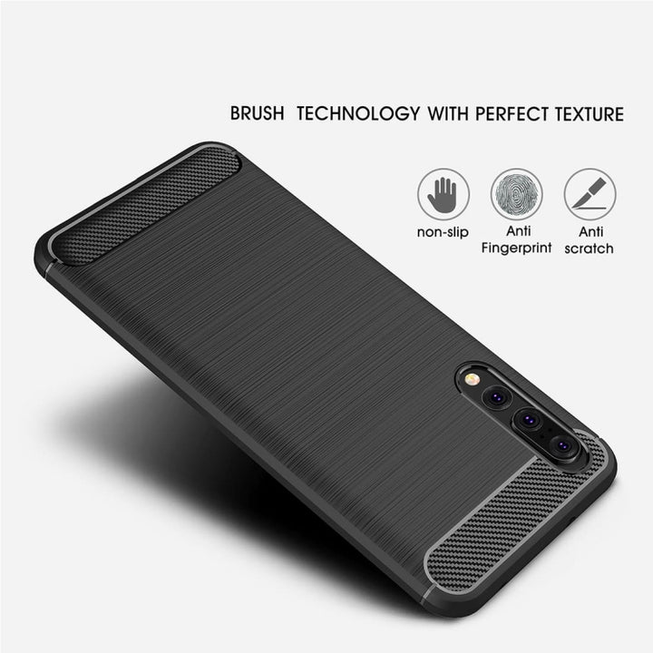 For Huawei  P20 Pro Brushed Texture Carbon Fiber Shockproof TPU Protective Back Case, Huawei P20 Pro