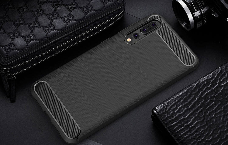 For Huawei  P20 Pro Brushed Texture Carbon Fiber Shockproof TPU Protective Back Case, Huawei P20 Pro