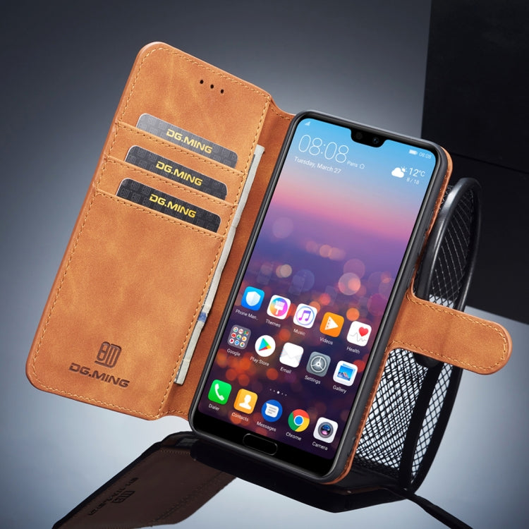 DG.MING Retro Oil Side Horizontal Flip Case for Huawei P20 Pro, with Holder & Card Slots & Wallet, Huawei P20 Pro