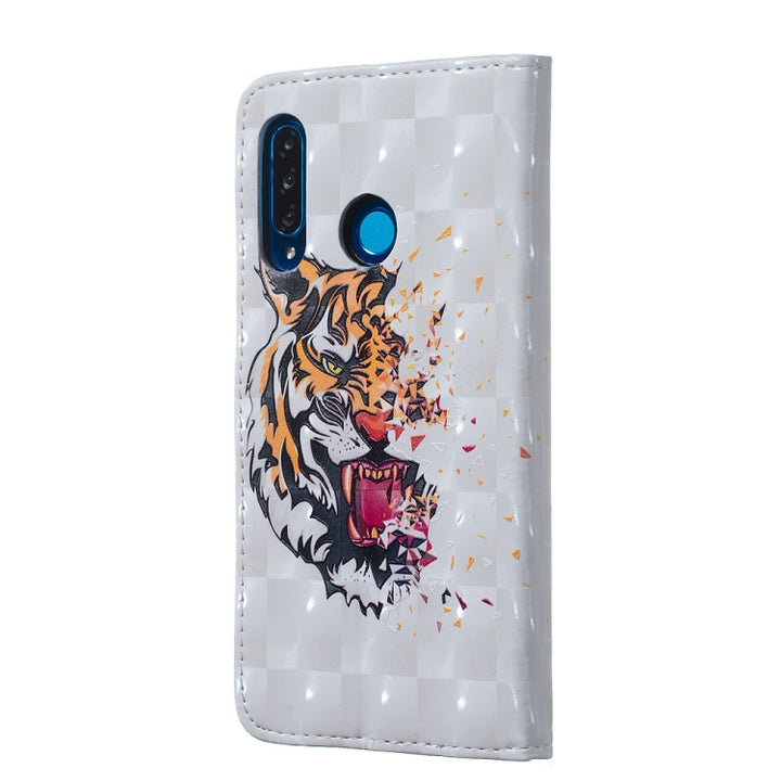 Tiger Pattern 3D Horizontal Flip Leather Case for Huawei P30 Lite, with Holder & Card Slots & Photo Frame & Wallet, Huawei P30 Lite