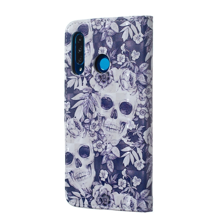 Skull and Flower Pattern 3D Horizontal Flip Leather Case for Huawei P30 Lite, with Holder & Card Slots & Photo Frame & Wallet, Huawei P30 Lite