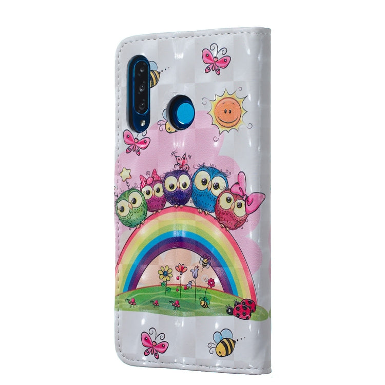 Owl Family Pattern 3D Horizontal Flip Leather Case for Huawei P30 Lite, with Holder & Card Slots & Photo Frame & Wallet, Huawei P30 Lite