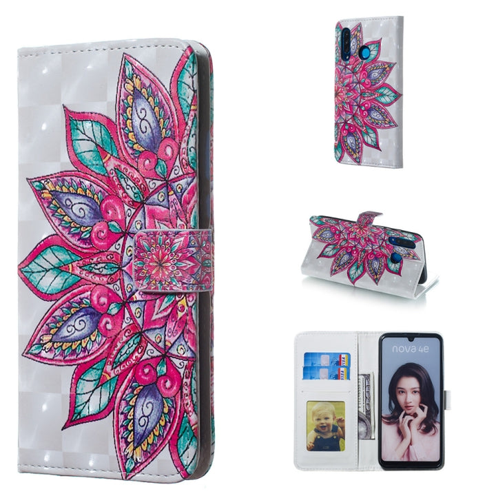 Half Flower Pattern 3D Horizontal Flip Leather Case for Huawei P30 Lite, with Holder & Card Slots & Photo Frame & Wallet, Huawei P30 Lite