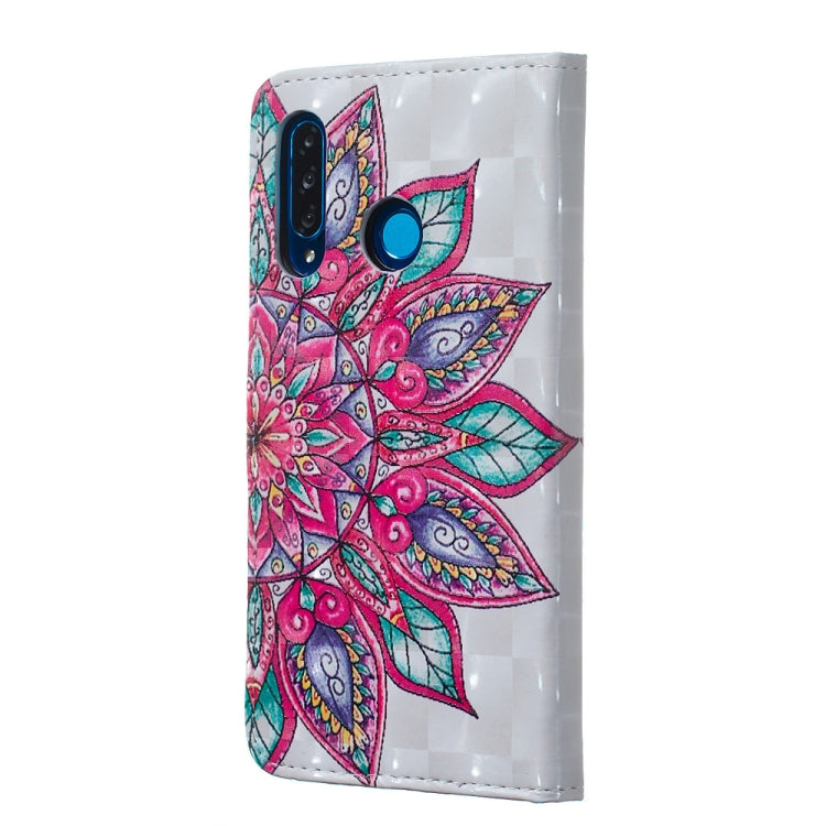 Half Flower Pattern 3D Horizontal Flip Leather Case for Huawei P30 Lite, with Holder & Card Slots & Photo Frame & Wallet, Huawei P30 Lite