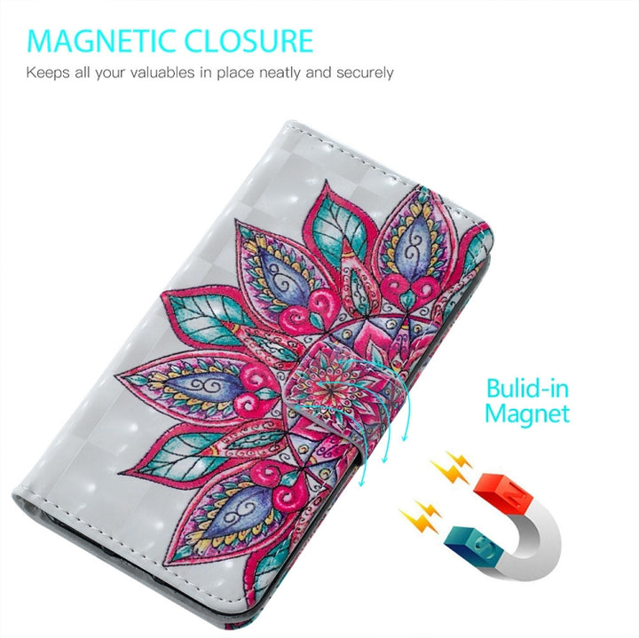 Half Flower Pattern 3D Horizontal Flip Leather Case for Huawei P30 Lite, with Holder & Card Slots & Photo Frame & Wallet, Huawei P30 Lite