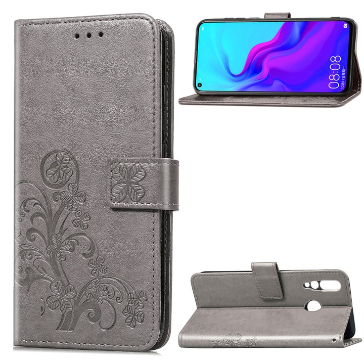 Lucky Clover Pressed Flowers Pattern Leather Case for Huawei Nova 4, with Holder & Card Slots & Wallet & Hand Strap, For Huawei Nova 4, Huawei Nova 4