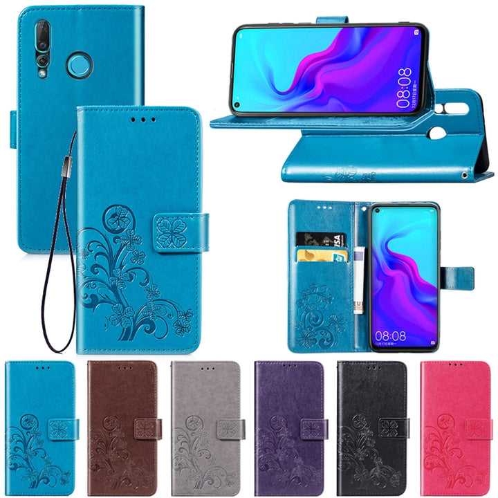 Lucky Clover Pressed Flowers Pattern Leather Case for Huawei Nova 4, with Holder & Card Slots & Wallet & Hand Strap, For Huawei Nova 4, Huawei Nova 4