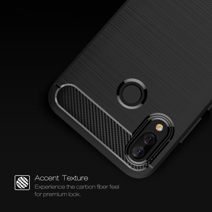 For Huawei  P20 Lite Brushed Texture Carbon Fiber Shockproof TPU Protective Back Case , Huawei P20 Lite