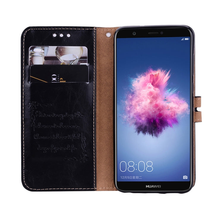 Business Style Oil Wax Texture Horizontal Flip Leather Case for Huawei P Smart / Enjoy 7S, with Holder & Card Slots & Wallet, For Huawei Enjoy 7S, For Huawei P Smart / Enjoy 7S