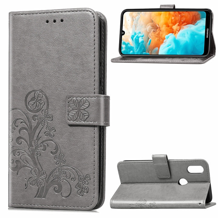 Lucky Clover Pressed Flowers Pattern Leather Case for Huawei Y6 2019, with Holder & Card Slots & Wallet & Hand Strap, Huawei Y6 2019, For Huawei Y6 2019