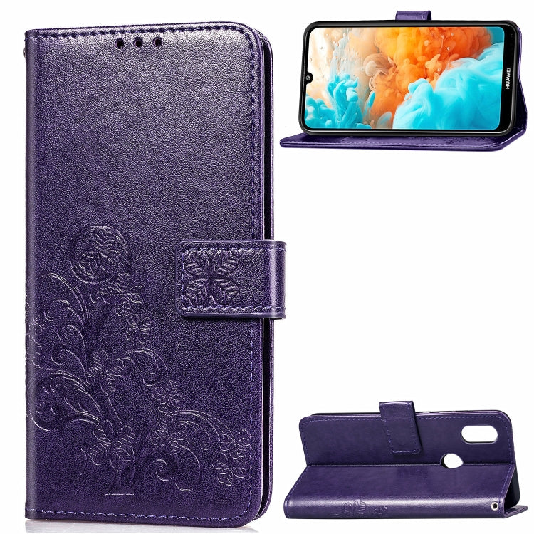 Lucky Clover Pressed Flowers Pattern Leather Case for Huawei Y6 2019, with Holder & Card Slots & Wallet & Hand Strap, Huawei Y6 2019, For Huawei Y6 2019