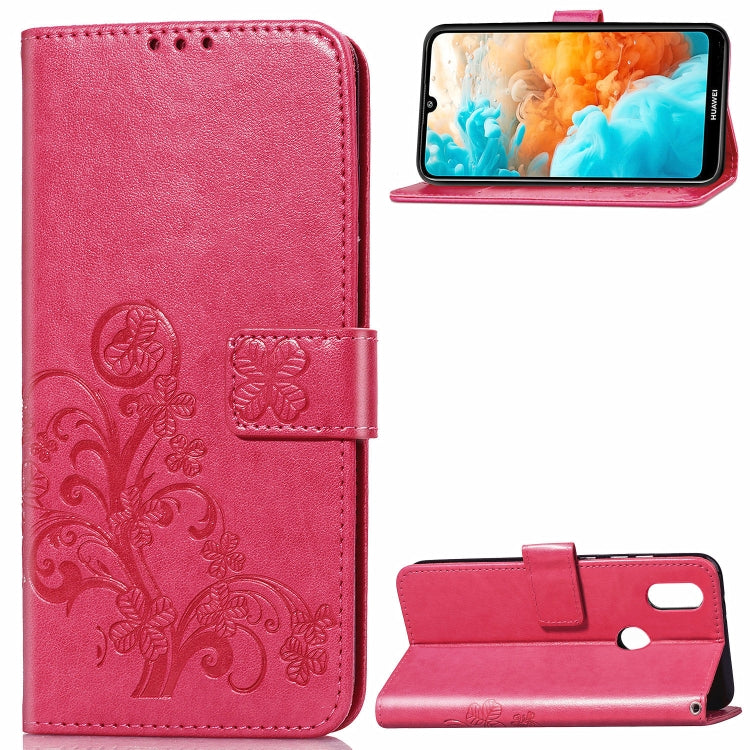 Lucky Clover Pressed Flowers Pattern Leather Case for Huawei Y6 2019, with Holder & Card Slots & Wallet & Hand Strap, Huawei Y6 2019, For Huawei Y6 2019