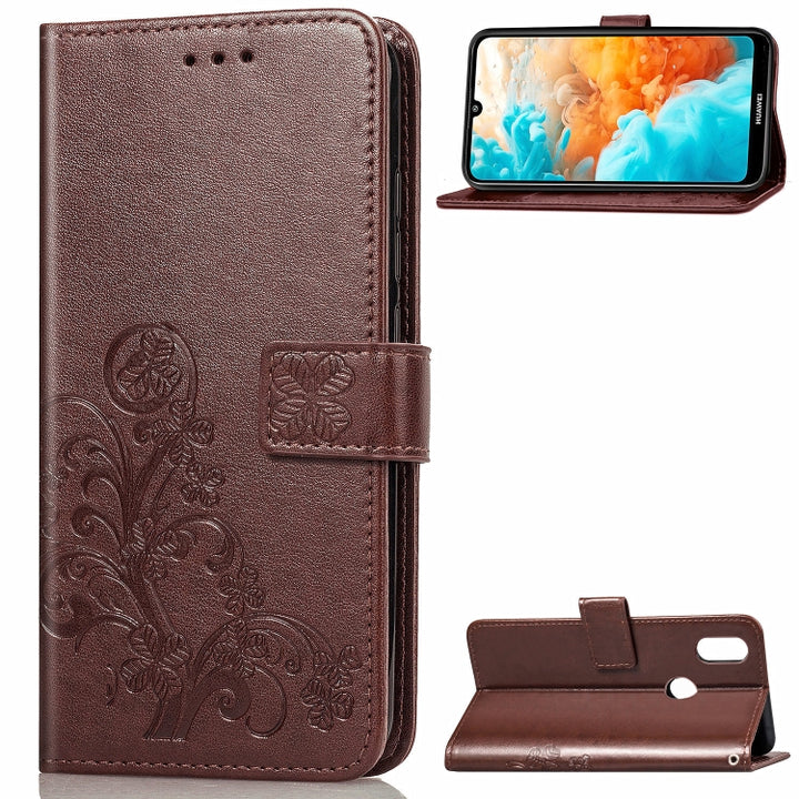 Lucky Clover Pressed Flowers Pattern Leather Case for Huawei Y6 2019, with Holder & Card Slots & Wallet & Hand Strap, Huawei Y6 2019, For Huawei Y6 2019