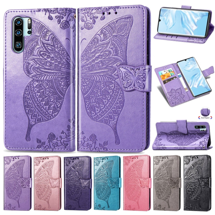 Butterfly Love Flowers Embossing Horizontal Flip Leather Case for Huawei P30 Pro, with Holder & Card Slots & Wallet & Lanyard, For Huawei P30 Pro