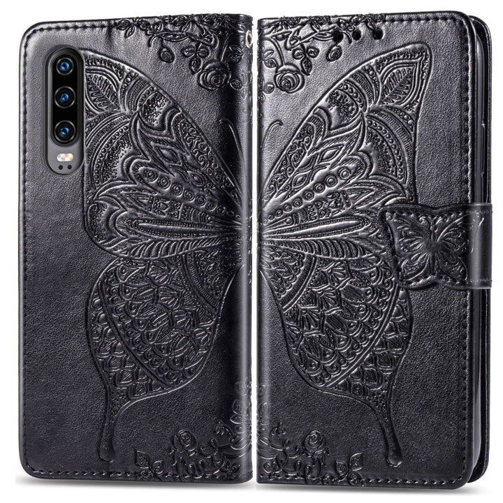 Butterfly Love Flowers Embossing Horizontal Flip Leather Case for Huawei P30, with Holder & Card Slots & Wallet & Lanyard, For Huawei P30