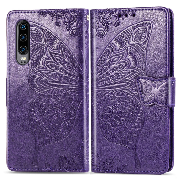 Butterfly Love Flowers Embossing Horizontal Flip Leather Case for Huawei P30, with Holder & Card Slots & Wallet & Lanyard, For Huawei P30