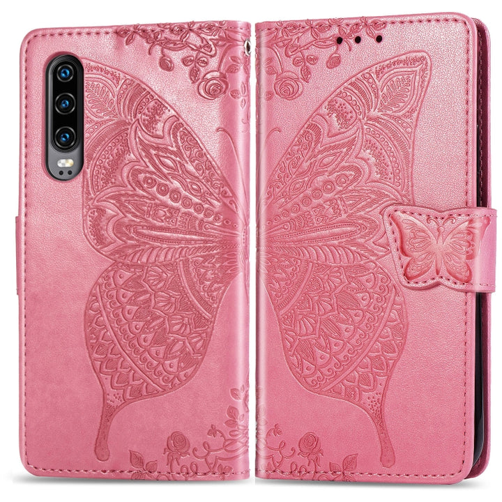 Butterfly Love Flowers Embossing Horizontal Flip Leather Case for Huawei P30, with Holder & Card Slots & Wallet & Lanyard, For Huawei P30