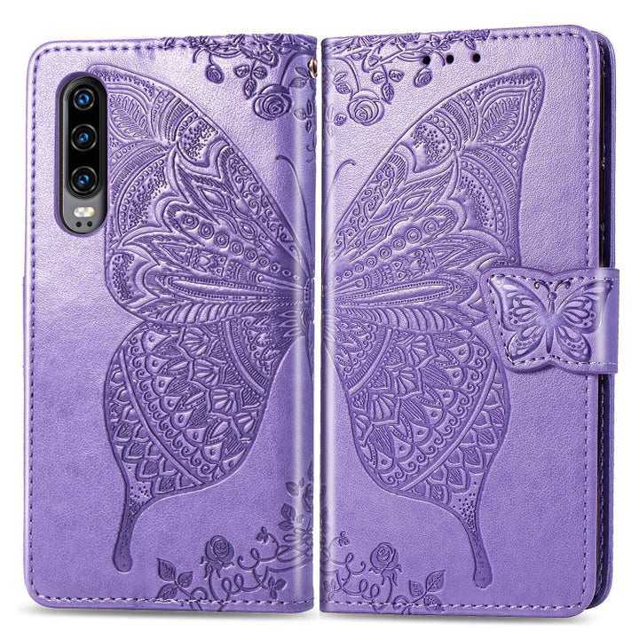 Butterfly Love Flowers Embossing Horizontal Flip Leather Case for Huawei P30, with Holder & Card Slots & Wallet & Lanyard, For Huawei P30