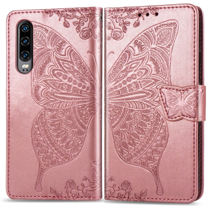 Butterfly Love Flowers Embossing Horizontal Flip Leather Case for Huawei P30, with Holder & Card Slots & Wallet & Lanyard, For Huawei P30