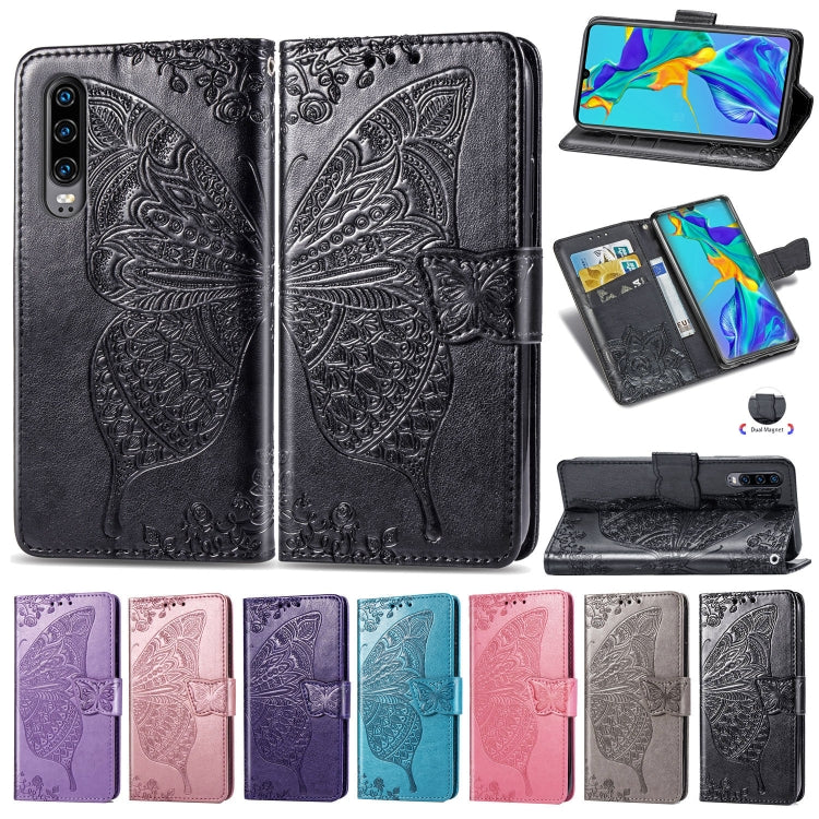 Butterfly Love Flowers Embossing Horizontal Flip Leather Case for Huawei P30, with Holder & Card Slots & Wallet & Lanyard, For Huawei P30