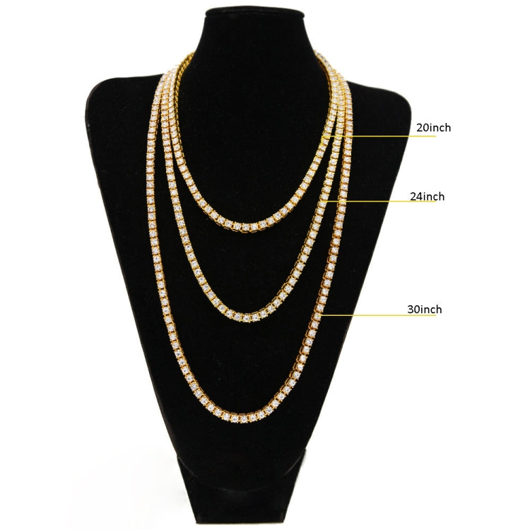 Mens Hip Hop Punk Single Row Crystal Inlaid Alloy Chain Necklace, Size: 24 inch, Size: 24 inch