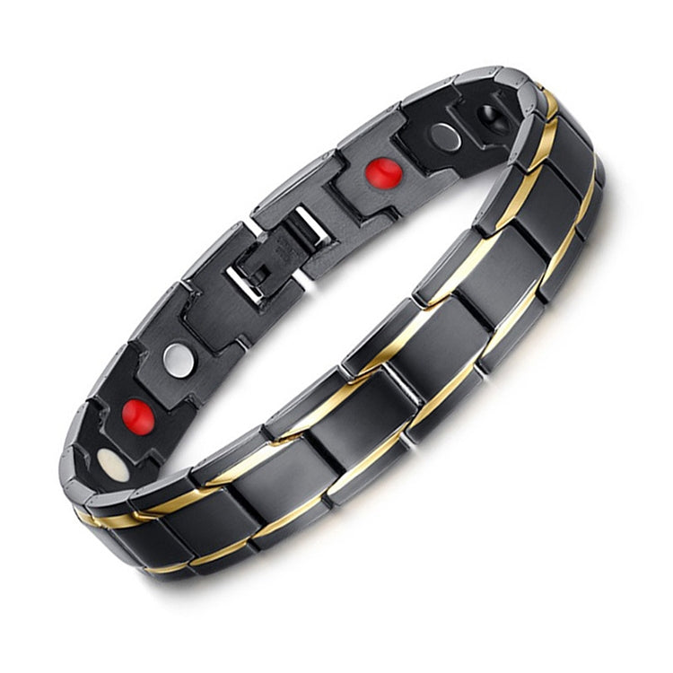 Europe and America Style Fashion Men Jewelry Stainless Steel + Gold-mounted Plating Magnetic Health Bracelet, Size: 12mm*22cm (Black+Gold), Size: 12mm*22cm (Black+Gold)