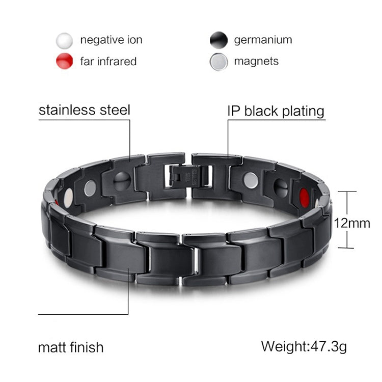 Europe and America Style Fashion Men Jewelry Stainless Steel + Black Plating Magnetic Health Bracelet, Size: 12mm*22cm (Black), Size: 12mm*22cm (Black)