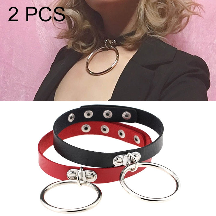 2 PCS European and American Style Punk O-shaped Big Ring Popular Leather Necklace Collar, Random Color Delivery, DHXQ03