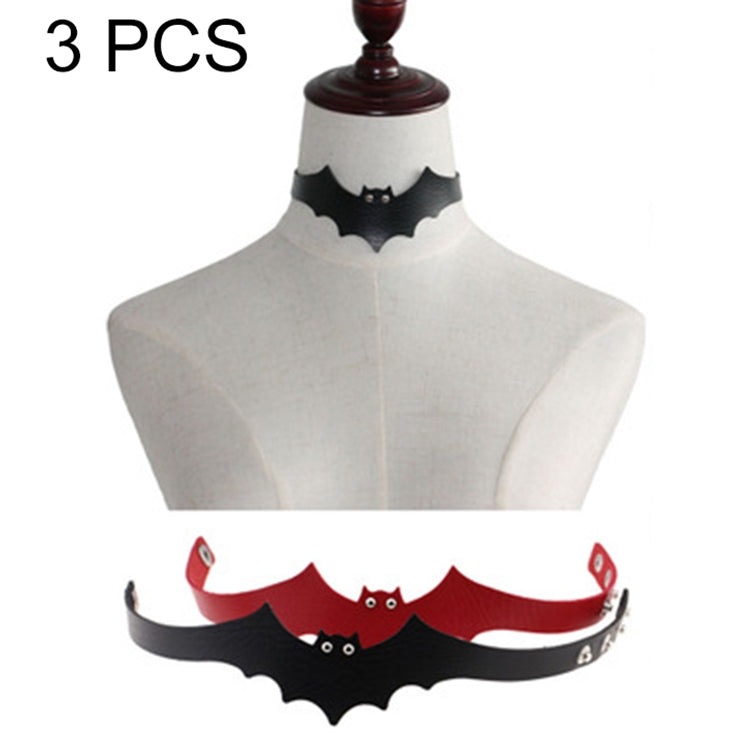 3 PCS  European and American Style Popular Bat Styling Leather Necklace Collar, Random Color Delivery