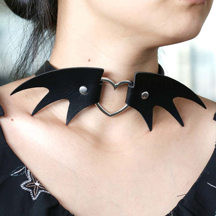 2 PCS European and American Punk Style Fashion Demon Wing Styling Leather Necklace Collar, Random Color Delivery, CBTXXQ