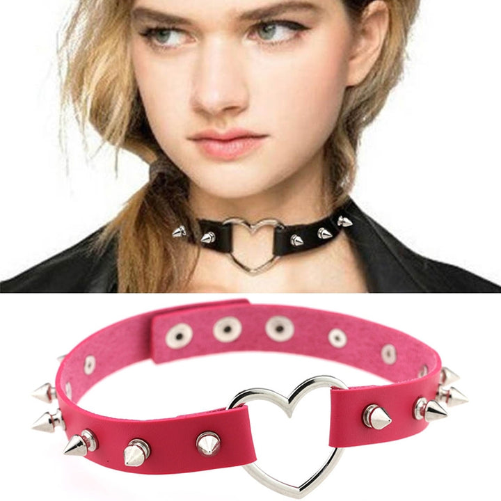 Punk Style Fashion Heart Shape Leather Rivet Necklace Collar, Random Color Delivery, TXXQ04