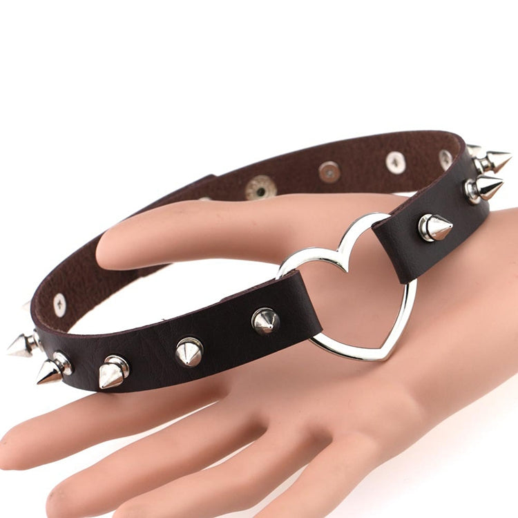 Punk Style Fashion Heart Shape Leather Rivet Necklace Collar, Random Color Delivery, TXXQ04