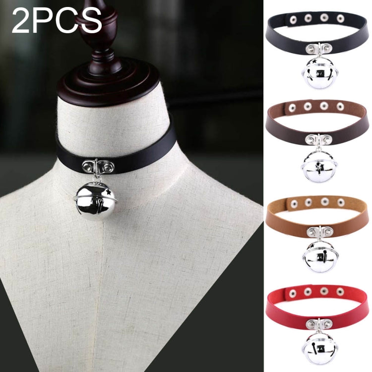 2 PCS Japanese Punk Style Rock Leather Collar Bell Pendant Female Clavicle Neck Necklace, Random Color Delivery, LD01