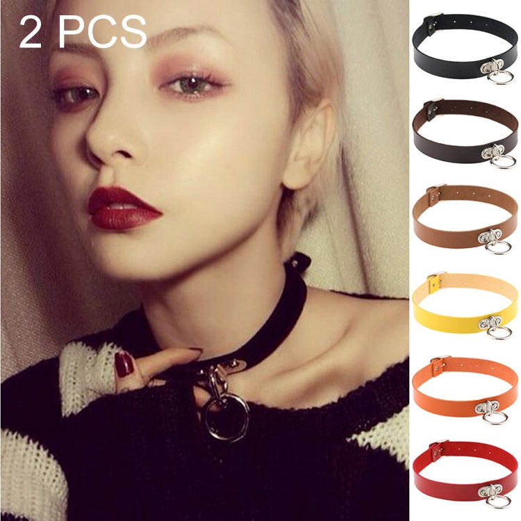 2 PCS Harajuku Punk Style Rivets Heart Lock Collar Fashion Trendy Leather Necklace, Random Color Delivery, MDXQ