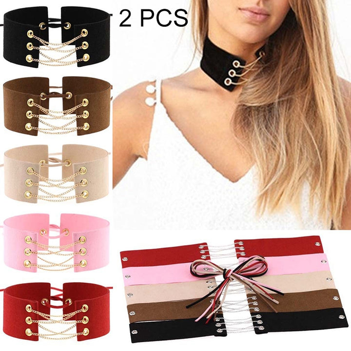 2 PCS European and American Simple Collar Fashion Female Velvet Ribbon Collar Bone Necklace, Random Color Delivery, SFQ