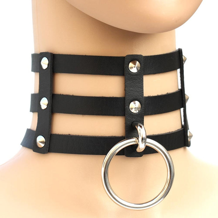 Harajuku Fashion Punk Gothic Rivets Collar Hand 3-rows Caged Leather Collar Necklace, (Red+White+Red), (White), (Dark Blue+Yellow+Green), (Magenta), (Dark Blue+Yellow+Dark Blue), Black, (Red+Green+Red), (Yellow), Coffee, (Purple), (Brown), 黑+红+黄