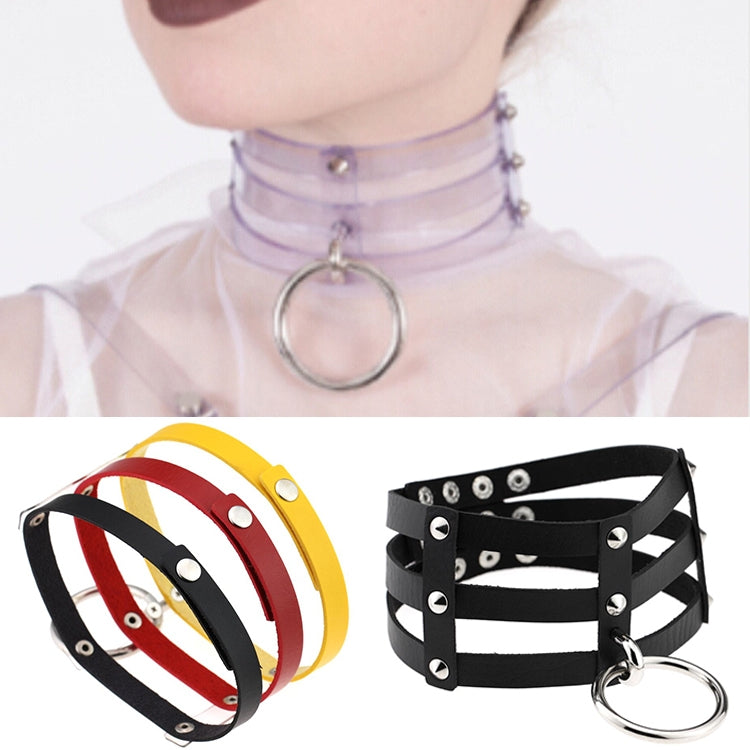 Harajuku Fashion Punk Gothic Rivets Collar Hand 3-rows Caged Leather Collar Necklace, (Red+White+Red), (White), (Dark Blue+Yellow+Green), (Magenta), (Dark Blue+Yellow+Dark Blue), Black, (Red+Green+Red), (Yellow), Coffee, (Purple), (Brown), 黑+红+黄