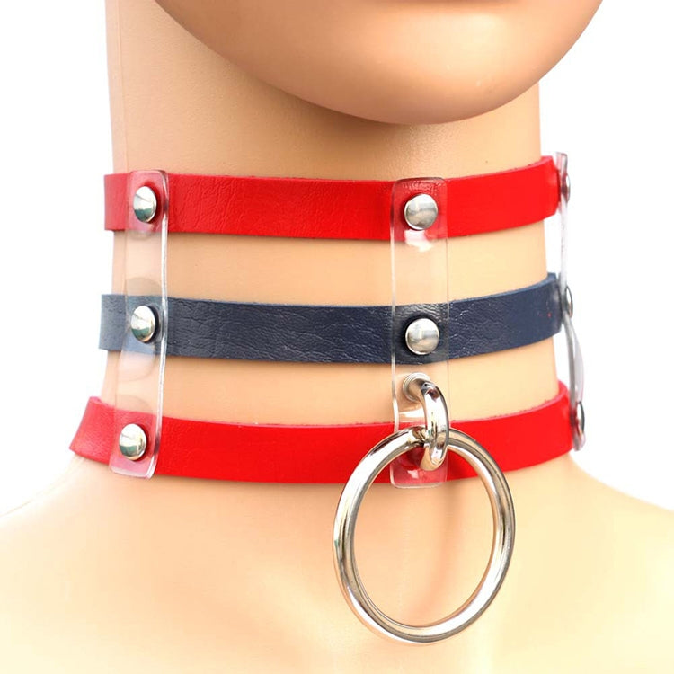 Harajuku Fashion Punk Gothic Rivets Collar Hand 3-rows Caged Leather Collar Necklace, (Red+White+Red), (White), (Dark Blue+Yellow+Green), (Magenta), (Dark Blue+Yellow+Dark Blue), Black, (Red+Green+Red), (Yellow), Coffee, (Purple), (Brown), 黑+红+黄