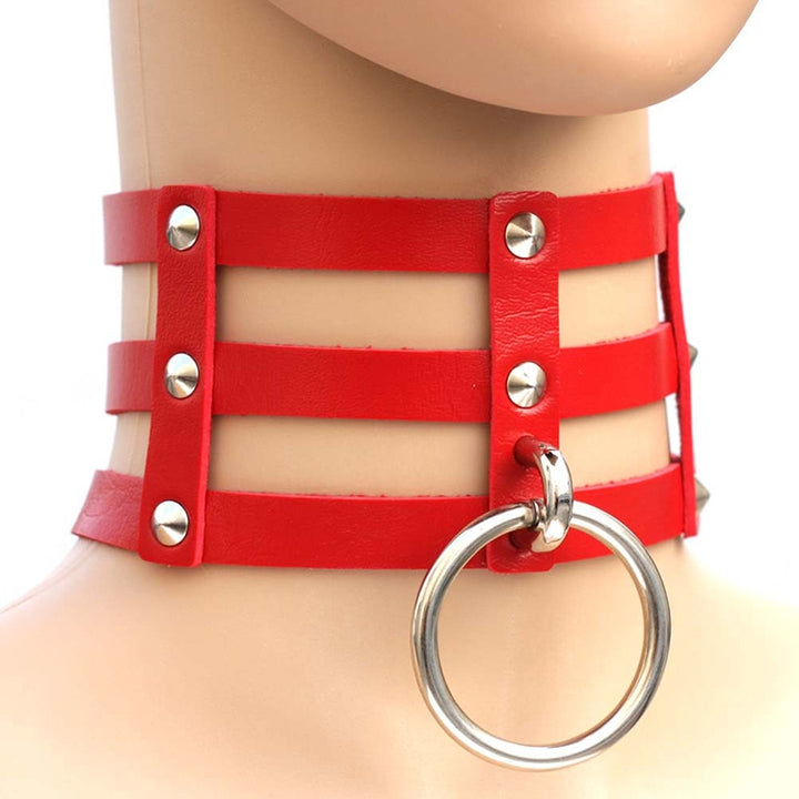 Harajuku Fashion Punk Gothic Rivets Collar Hand 3-rows Caged Leather Collar Necklace, (Red+White+Red), (White), (Dark Blue+Yellow+Green), (Magenta), (Dark Blue+Yellow+Dark Blue), Black, (Red+Green+Red), (Yellow), Coffee, (Purple), (Brown), 黑+红+黄