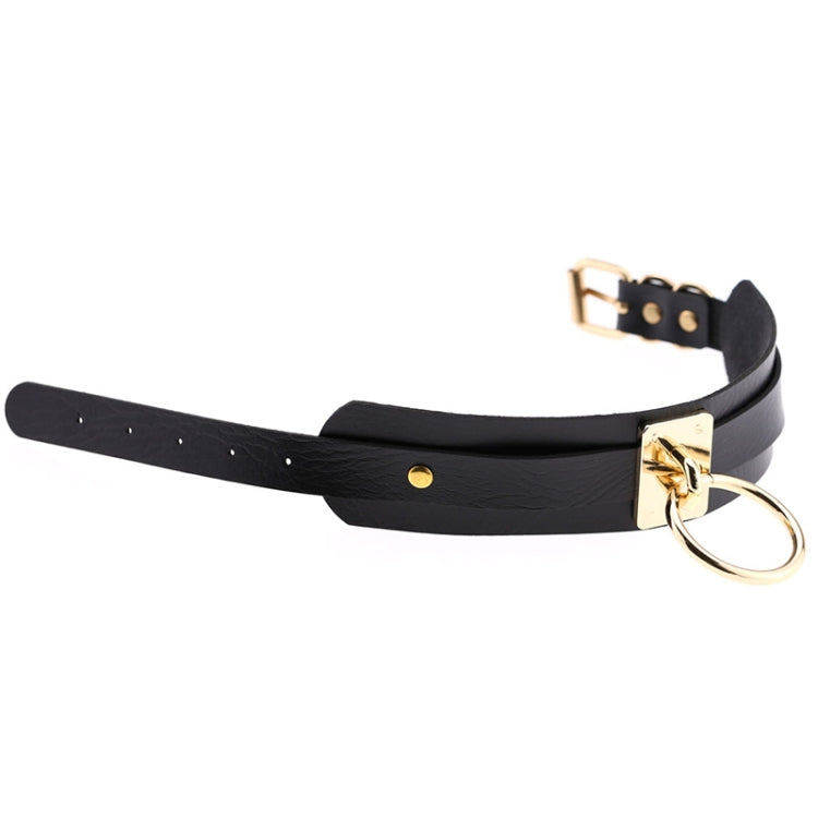 European and American Harajuku PU Leather Gold Single Ring Collar Wide Street-Snap Nightclub O-shaped Choker Necklace, Gold Ring