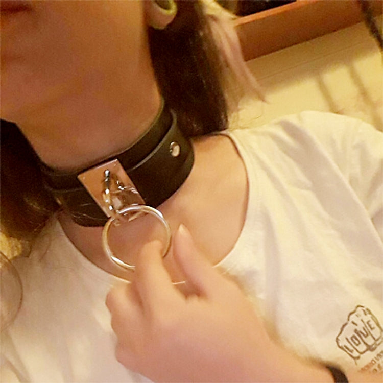 European and American Harajuku PU Leather Silver Single Ring Collar Wide Street-Snap Nightclub O-shaped Choker Necklace, Silver Ring