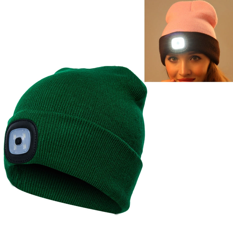 Unisex Warm Winter Polyacrylonitrile Knit Hat Adult Head Cap with 4 LED Lights, USB Type