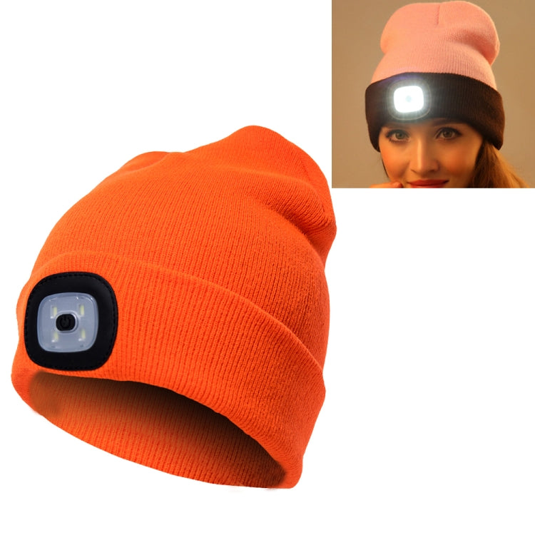 Unisex Warm Winter Polyacrylonitrile Knit Hat Adult Head Cap with 4 LED Lights, USB Type