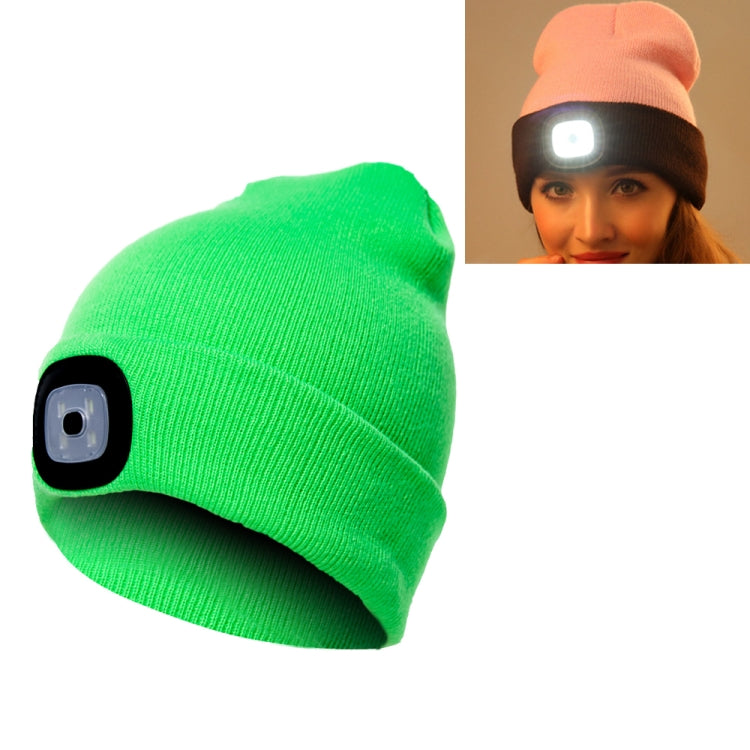 Unisex Warm Winter Polyacrylonitrile Knit Hat Adult Head Cap with 4 LED Lights, USB Type