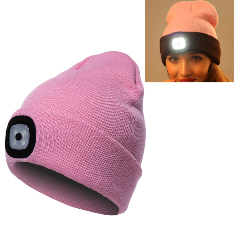 Unisex Warm Winter Polyacrylonitrile Knit Hat Adult Head Cap with 4 LED Lights, USB Type