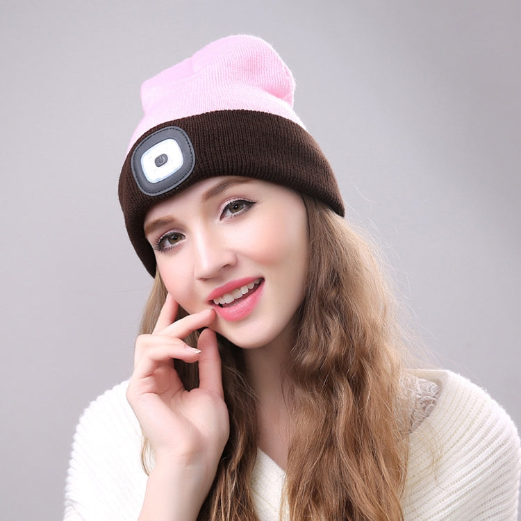 Unisex Warm Winter Polyacrylonitrile Knit Hat Adult Head Cap with 4 LED Lights, USB Type