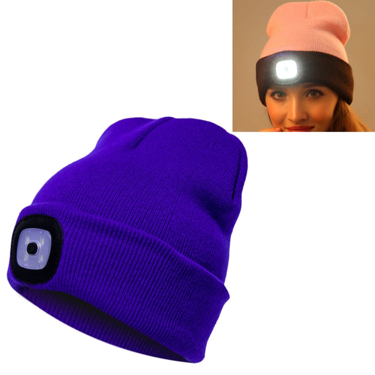 Unisex Warm Winter Polyacrylonitrile Knit Hat Adult Head Cap with 4 LED Lights, USB Type