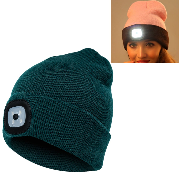 Unisex Warm Winter Polyacrylonitrile Knit Hat Adult Head Cap with 4 LED Lights, USB Type