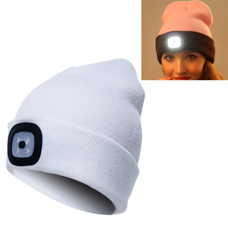 Unisex Warm Winter Polyacrylonitrile Knit Hat Adult Head Cap with 4 LED Lights, USB Type